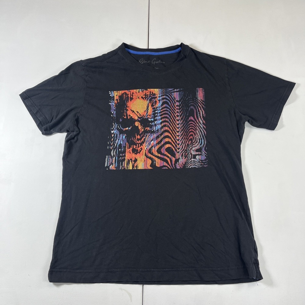 Robert Graham Tee Shirt Black Multicolor Skull Graphic Tee T-Shirt Art Men's M
